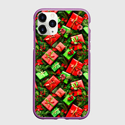 Чехол iPhone 11 Pro матовый Новогодние подарки в коробках, цвет: 3D-фиолетовый