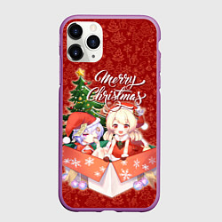 Чехол iPhone 11 Pro матовый Геншин импакт Кли - Новый год, цвет: 3D-фиолетовый