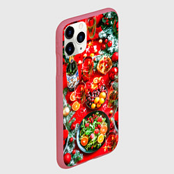 Чехол iPhone 11 Pro матовый Новогодний праздничный стол, цвет: 3D-малиновый — фото 2