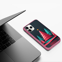 Чехол iPhone 11 Pro матовый Новогодний ночной лес, цвет: 3D-малиновый — фото 2