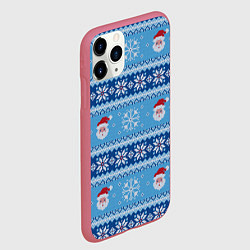 Чехол iPhone 11 Pro матовый Вязаный новогодний узор с Дедом Морозом, цвет: 3D-малиновый — фото 2