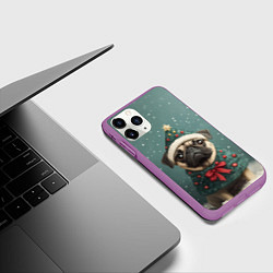Чехол iPhone 11 Pro матовый Рождественский мопс, цвет: 3D-фиолетовый — фото 2