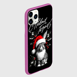 Чехол iPhone 11 Pro матовый Милый кролик в шапке Деда Мороза, цвет: 3D-фиолетовый — фото 2
