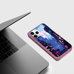 Чехол iPhone 11 Pro матовый Киберпанк город розовый, цвет: 3D-малиновый — фото 2