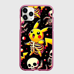 Чехол iPhone 11 Pro матовый Скелет Пикачу - паттерн, цвет: 3D-малиновый