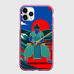 Чехол iPhone 11 Pro матовый Яркий ретро самурай, цвет: 3D-малиновый