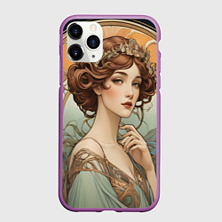 Чехол iPhone 11 Pro матовый Красивая девушка ар-нуво, цвет: 3D-фиолетовый