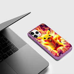 Чехол iPhone 11 Pro матовый Огненный Пикачу среди скелетов - нейроарт, цвет: 3D-фиолетовый — фото 2