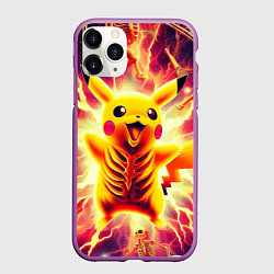 Чехол iPhone 11 Pro матовый Огненный Пикачу среди скелетов - нейроарт, цвет: 3D-фиолетовый