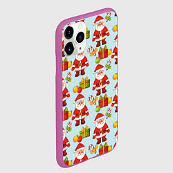 Чехол iPhone 11 Pro матовый Новогодний паттерн с Сантой и подарками, цвет: 3D-фиолетовый — фото 2