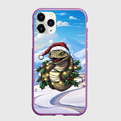 Чехол iPhone 11 Pro матовый Агрессивная новогодняя змея, цвет: 3D-фиолетовый