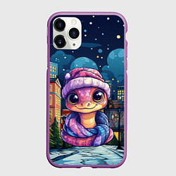 Чехол iPhone 11 Pro матовый Змейка и новогодняя ночь 2025, цвет: 3D-фиолетовый