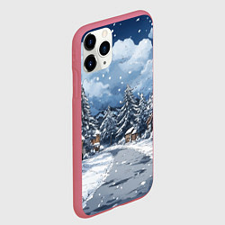 Чехол iPhone 11 Pro матовый Новогодняя дорога во двор, цвет: 3D-малиновый — фото 2
