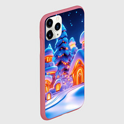 Чехол iPhone 11 Pro матовый Новогодний свет в домиках, цвет: 3D-малиновый — фото 2