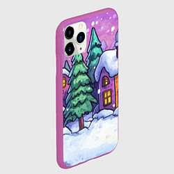 Чехол iPhone 11 Pro матовый Новогодний мультяшный двор, цвет: 3D-фиолетовый — фото 2