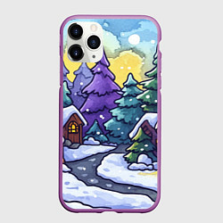 Чехол iPhone 11 Pro матовый Разноцветный новогодний дворик, цвет: 3D-фиолетовый