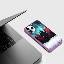 Чехол iPhone 11 Pro матовый Темный новогодний лес, цвет: 3D-фиолетовый — фото 2