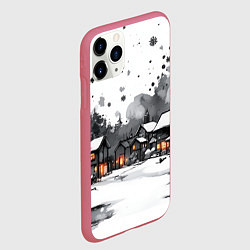 Чехол iPhone 11 Pro матовый Белый заснеженный город, цвет: 3D-малиновый — фото 2