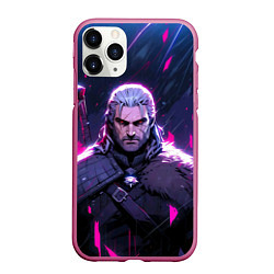 Чехол iPhone 11 Pro матовый Geralt - neon rain, цвет: 3D-малиновый