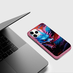 Чехол iPhone 11 Pro матовый Рогатый дракон, цвет: 3D-малиновый — фото 2