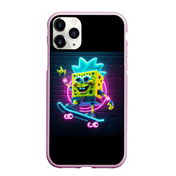 Чехол iPhone 11 Pro матовый Sponge Bob on a skateboard - ai art fantasy