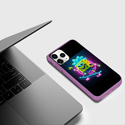 Чехол iPhone 11 Pro матовый Sponge Bob on a skateboard - ai art fantasy, цвет: 3D-фиолетовый — фото 2