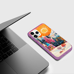 Чехол iPhone 11 Pro матовый Новый год - горы и пейзаж, цвет: 3D-фиолетовый — фото 2
