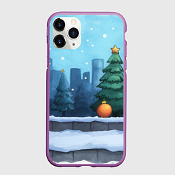 Чехол iPhone 11 Pro матовый Елки и елочные игрушки, цвет: 3D-фиолетовый