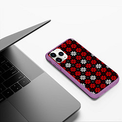 Чехол iPhone 11 Pro матовый Red and white stars on a black background, цвет: 3D-фиолетовый — фото 2