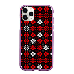 Чехол iPhone 11 Pro матовый Red and white stars on a black background, цвет: 3D-фиолетовый