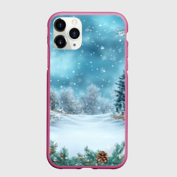 Чехол iPhone 11 Pro матовый Новогодний снег, цвет: 3D-малиновый