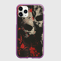 Чехол iPhone 11 Pro матовый Силуэты черепов на гранжевом фоне, цвет: 3D-фиолетовый