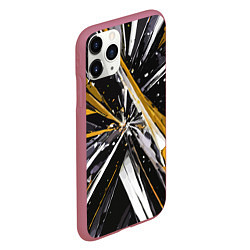 Чехол iPhone 11 Pro матовый Чёрно-жёлто-белая абстракция, цвет: 3D-малиновый — фото 2