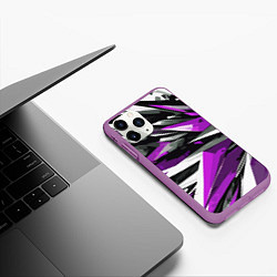 Чехол iPhone 11 Pro матовый Чёрно-фиолетово-белая абстракция, цвет: 3D-фиолетовый — фото 2