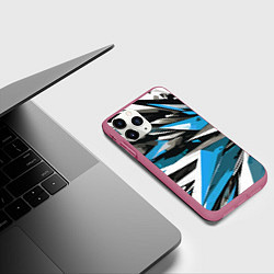 Чехол iPhone 11 Pro матовый Чёрно-сине-белая абстракция, цвет: 3D-малиновый — фото 2
