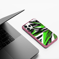 Чехол iPhone 11 Pro матовый Чёрно-зелёная-белая абстракция, цвет: 3D-малиновый — фото 2