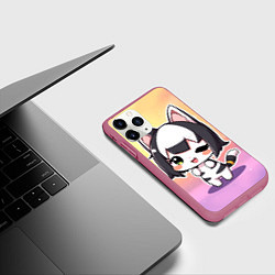Чехол iPhone 11 Pro матовый Куроми на радужном фоне, цвет: 3D-малиновый — фото 2
