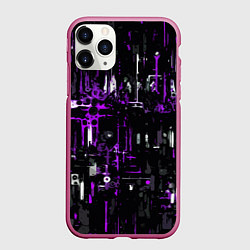 Чехол iPhone 11 Pro матовый Бело-фиолетовая тревожная абстракция на чёрном фон, цвет: 3D-малиновый