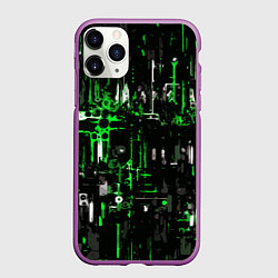 Чехол iPhone 11 Pro матовый Бело-зелёная тревожная абстракция на чёрном фоне, цвет: 3D-фиолетовый