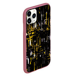 Чехол iPhone 11 Pro матовый Бело-жёлтая абстракция на чёрном фоне, цвет: 3D-малиновый — фото 2