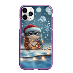 Чехол iPhone 11 Pro матовый Сердитый новогодний ёжик, цвет: 3D-фиолетовый