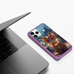 Чехол iPhone 11 Pro матовый Котенок с новогодними рожками, цвет: 3D-фиолетовый — фото 2