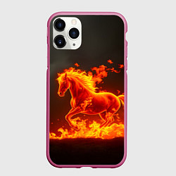 Чехол iPhone 11 Pro матовый Огненная лошадь на темном фоне, цвет: 3D-малиновый