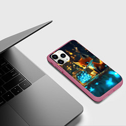 Чехол iPhone 11 Pro матовый Лисица и сияющие бабочки, цвет: 3D-малиновый — фото 2