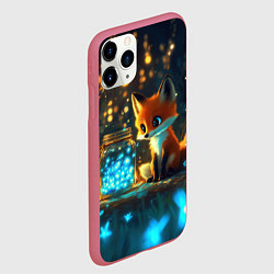 Чехол iPhone 11 Pro матовый Лисица и сияющие бабочки, цвет: 3D-малиновый — фото 2