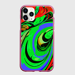 Чехол iPhone 11 Pro матовый Красно-зелёный узор, цвет: 3D-малиновый