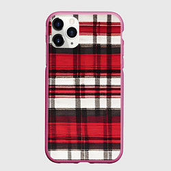 Чехол iPhone 11 Pro матовый Красно-белая ткань в клетку, цвет: 3D-малиновый