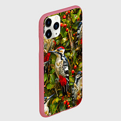 Чехол iPhone 11 Pro матовый Дятлы, цвет: 3D-малиновый — фото 2