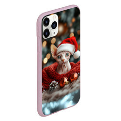 Чехол iPhone 11 Pro матовый Новогодний кот сфинкс, цвет: 3D-розовый — фото 2