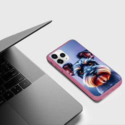 Чехол iPhone 11 Pro матовый Цвергшнауцер на синем фоне, цвет: 3D-малиновый — фото 2